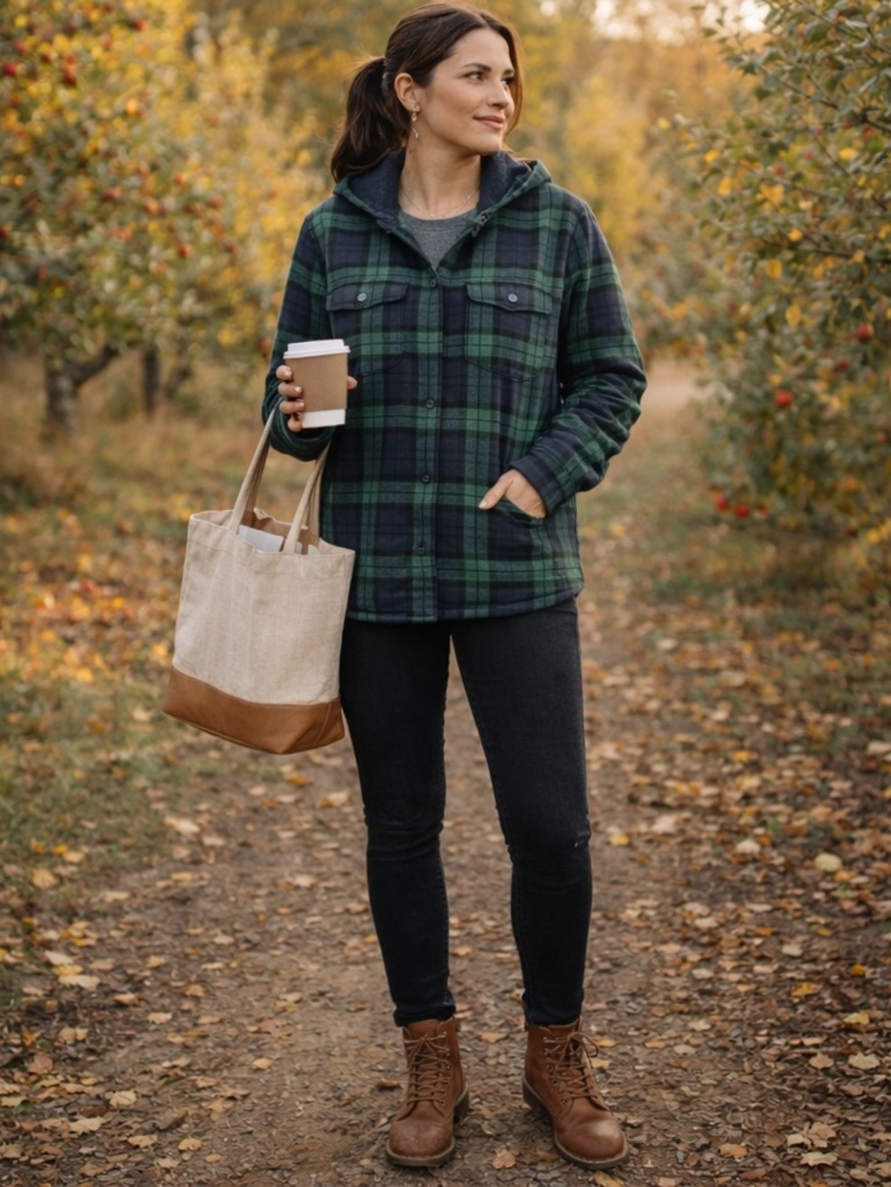 L.L. Bean Black Watch Plaid Fleece-Lined Flannel Hoodie Women’s Small